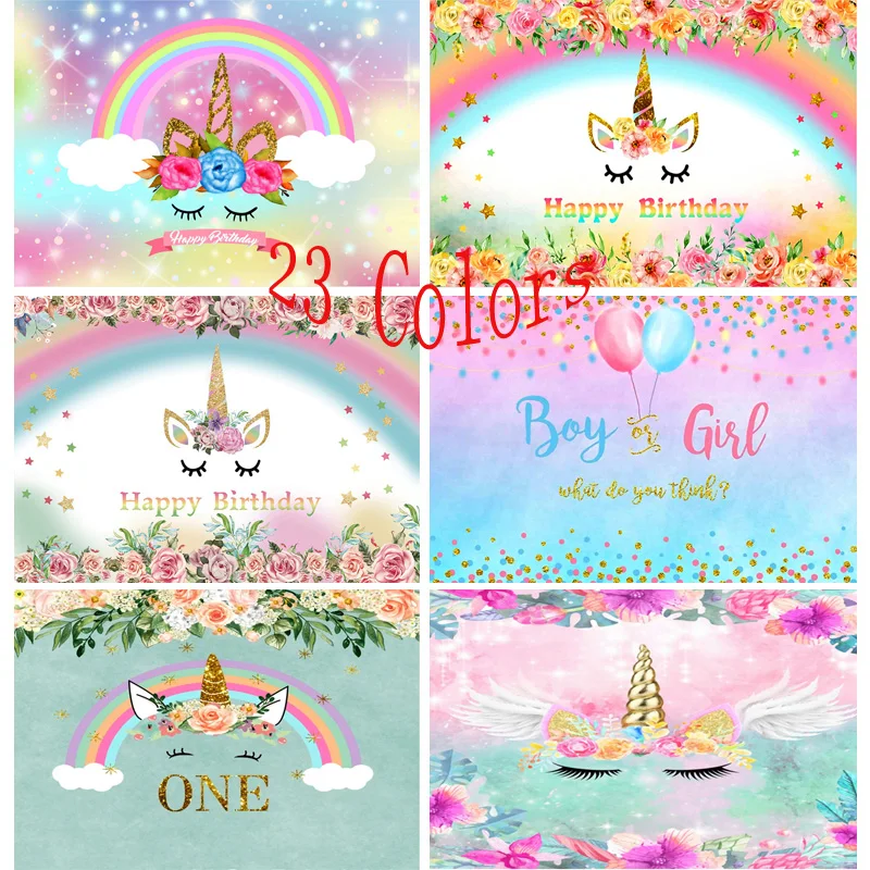 

SHENGYONGBAO Unicorn Birthday Banner Glitter Rainbow Photography Backdrops for Baby Party Photographic Backgrounds 210519-33