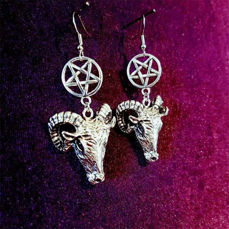 

Gothic Mystery Shofar Earrings For Woman Fashion Pagan Pentagram Witch Jewelry Accessories Gift Sheep Head Pendant Earrings 2022