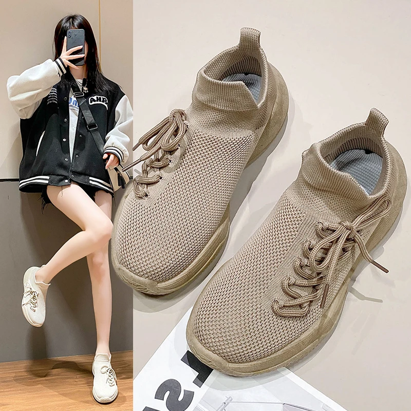 

2024 женская обувь на плоской толстой подошве с круглым носком, нескользящая Весенняя индивидуальная обувь на шнуровке с вулканизированной подошвой