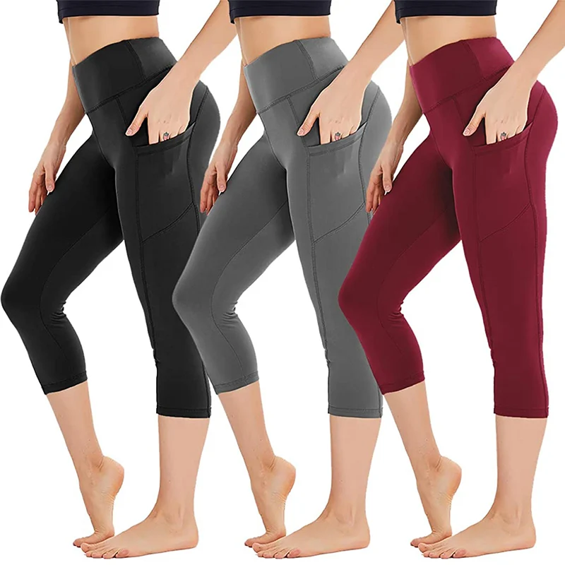 CAMPSNAIL 3 Pack Booty Leggings Tights Women With Pocket Sport Pants Yoga Gym Elastic Fitness Leggings For Women Trousers 2022