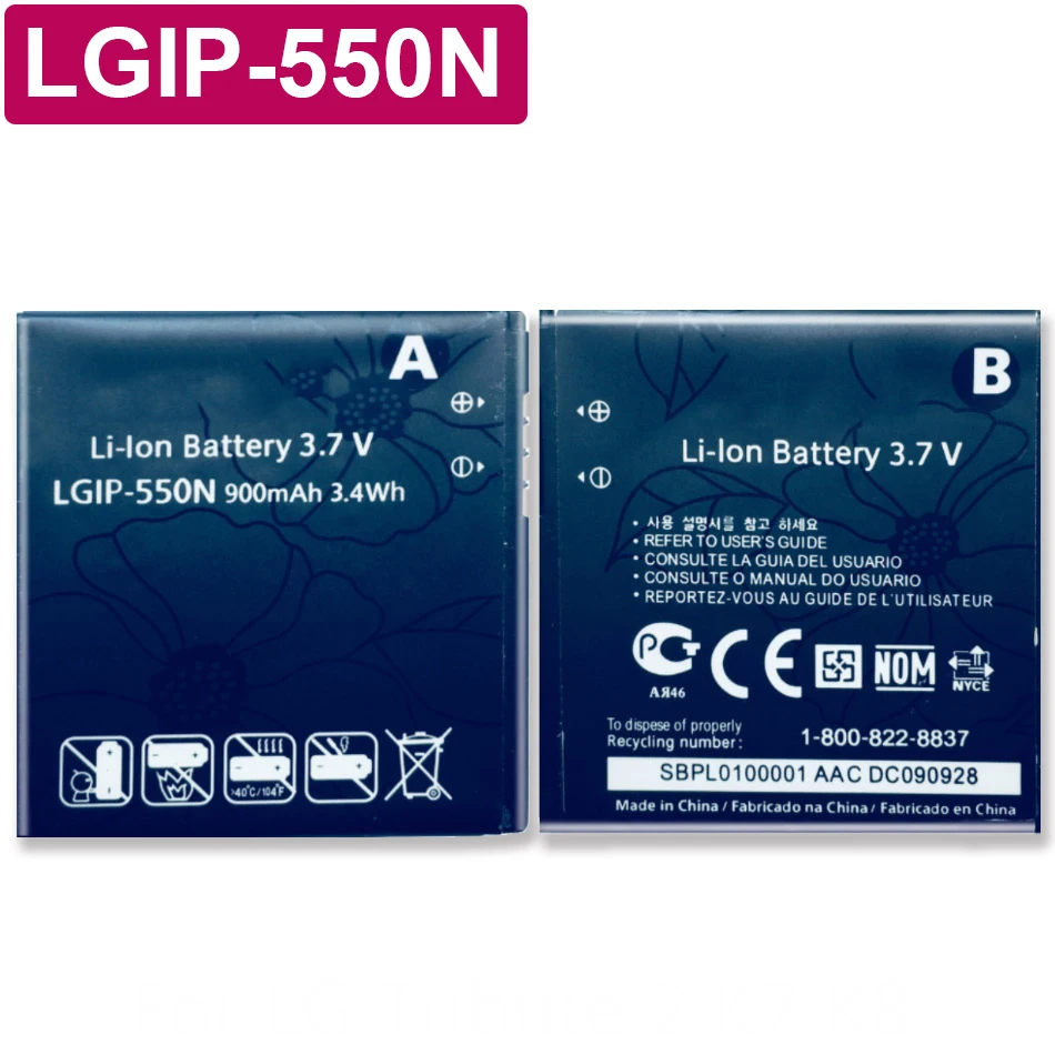 

LGIP-550N Аккумулятор для LG KV700 S310 GD510 GD880 Mini 900mAh LGIP 550N LGIP550N, номер отслеживания
