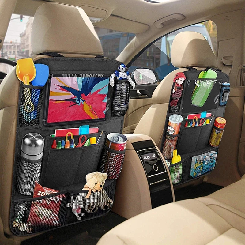 

Car Backseat Organizer with Touch Screen Tablet Holder Auto Storage Pockets Cover Car Seat Back Protectors for Trip Kids Travel