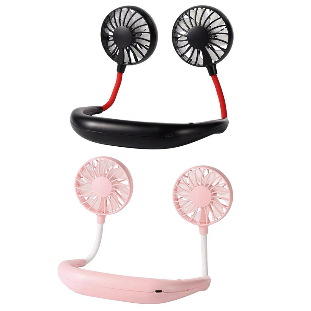 

Summer Handsfree Neck Band Dual Fan USB Rechargeable 3 Gears Speed Adjustable Portable Mini Halter Air Cooler for Sports Travel