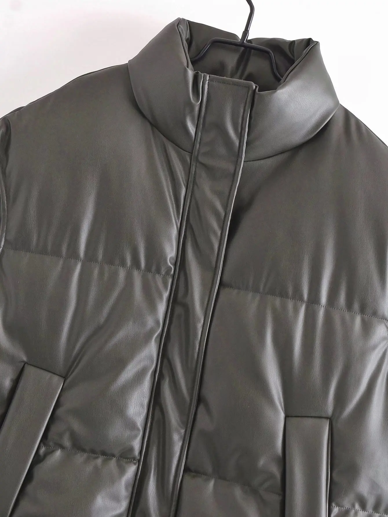 Autumn and Winter New Women's Leather Vest Loose Women's Stand Collar PU Warm Sleeveless Cotton Jacket