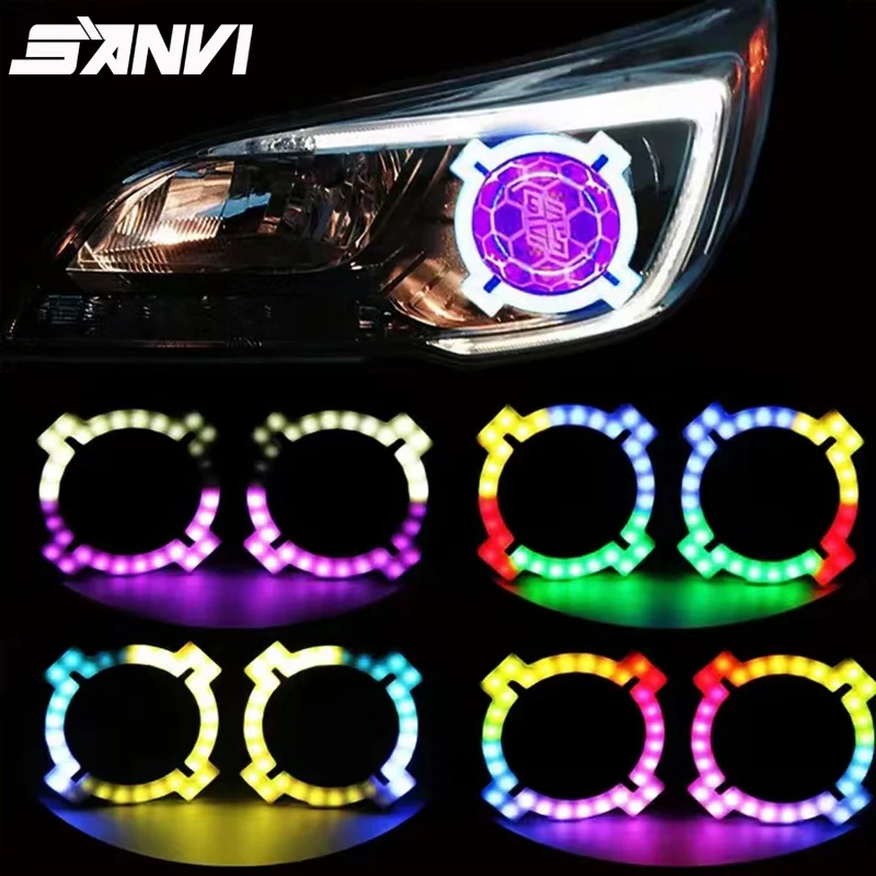 SANVI 2 шт. X Type RGB разноцветные дневные кольца с ангельскими глазами ореолом Bluetooth APP