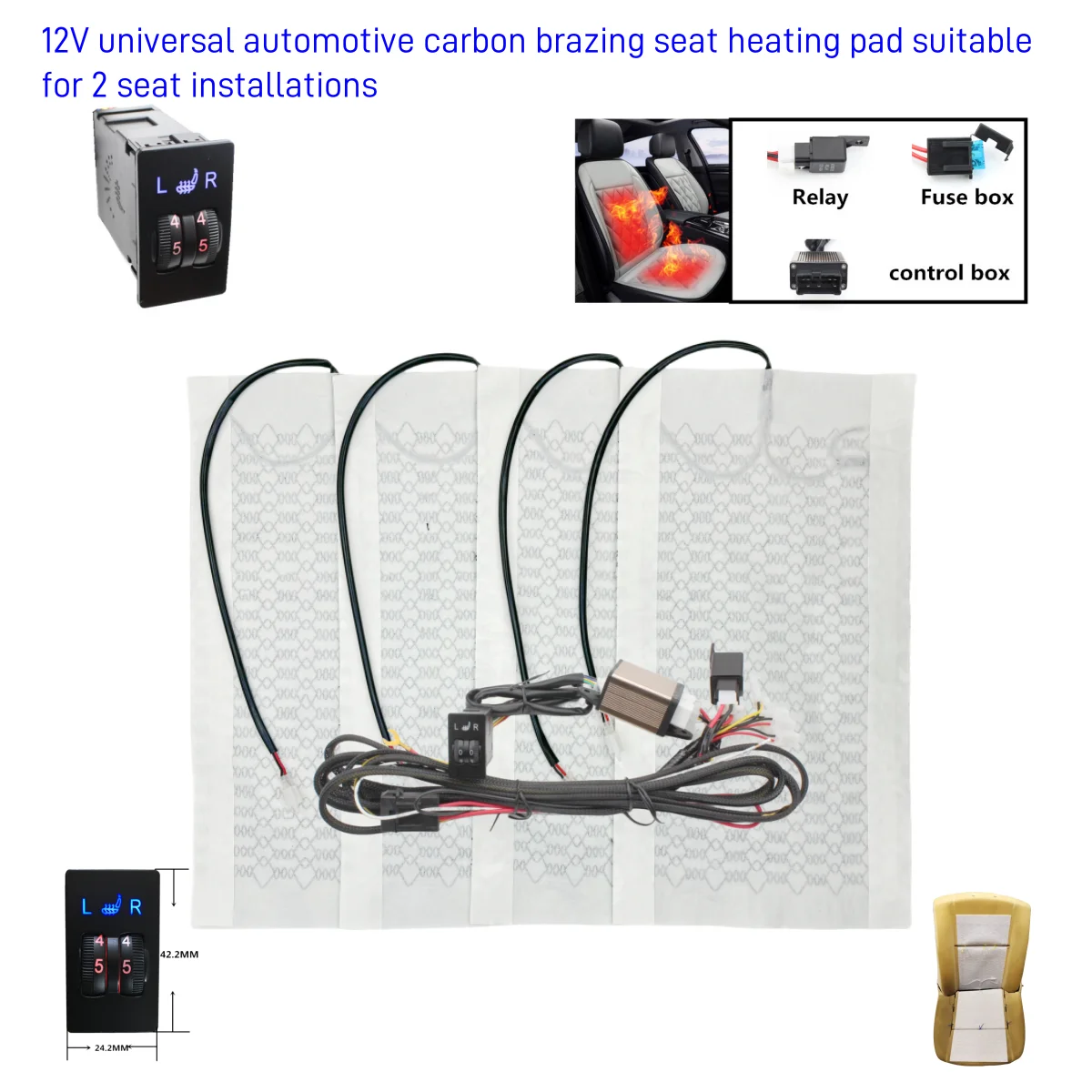 

Универсальный 12 В подогрев автомобильного сиденья из углеродного волокна, комплект подушек для автомобильного сиденья, 5-уровневый квадратный переключатель, комплект подушек, зимний теплый чехол для сиденья