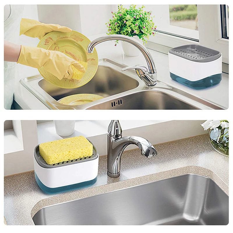 

Soap Dispenser Soap Pump Sponge Caddy New Kitchen 2-in-1 Manual Press Liquid Soap Dispenser Washing Sponge