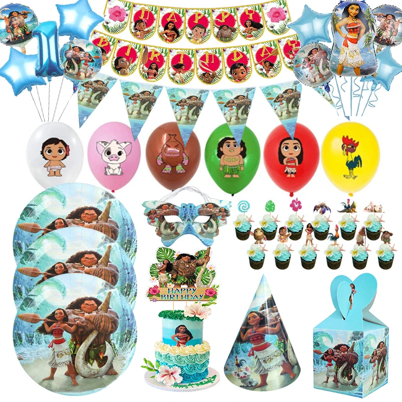 Disney Moana Princess Cartoon Party Decoration Oceania Disposable Tableware Paper Plates Cup Balloons Birthday Baby Shower Decor images - 6