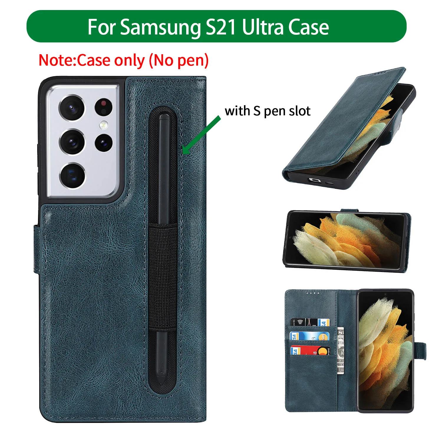 

Wallet Magnetic Flip Leather Case For Samsung S21 Ultra Case S21Ultra 5G with S-pen Slot Leather Cover
