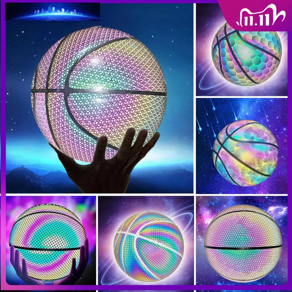 

Светящийся баскетбольный мяч, голографический светоотражающий светящийся мяч из ПУ, износостойкий светящийся мяч для баскетбола, ночных с...