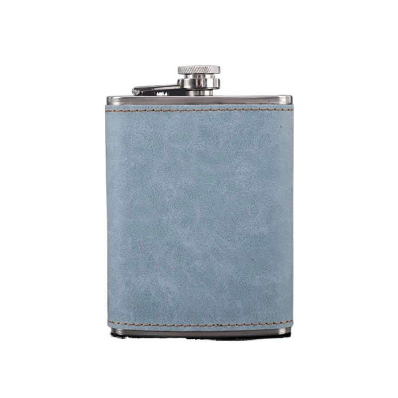 

8oz Blue Wrapped Leather Portable Stainless Steel Hip Flask Whiskey Wine Pot Bottle Funnel Cup Travel Classic Drinkware Outdoor