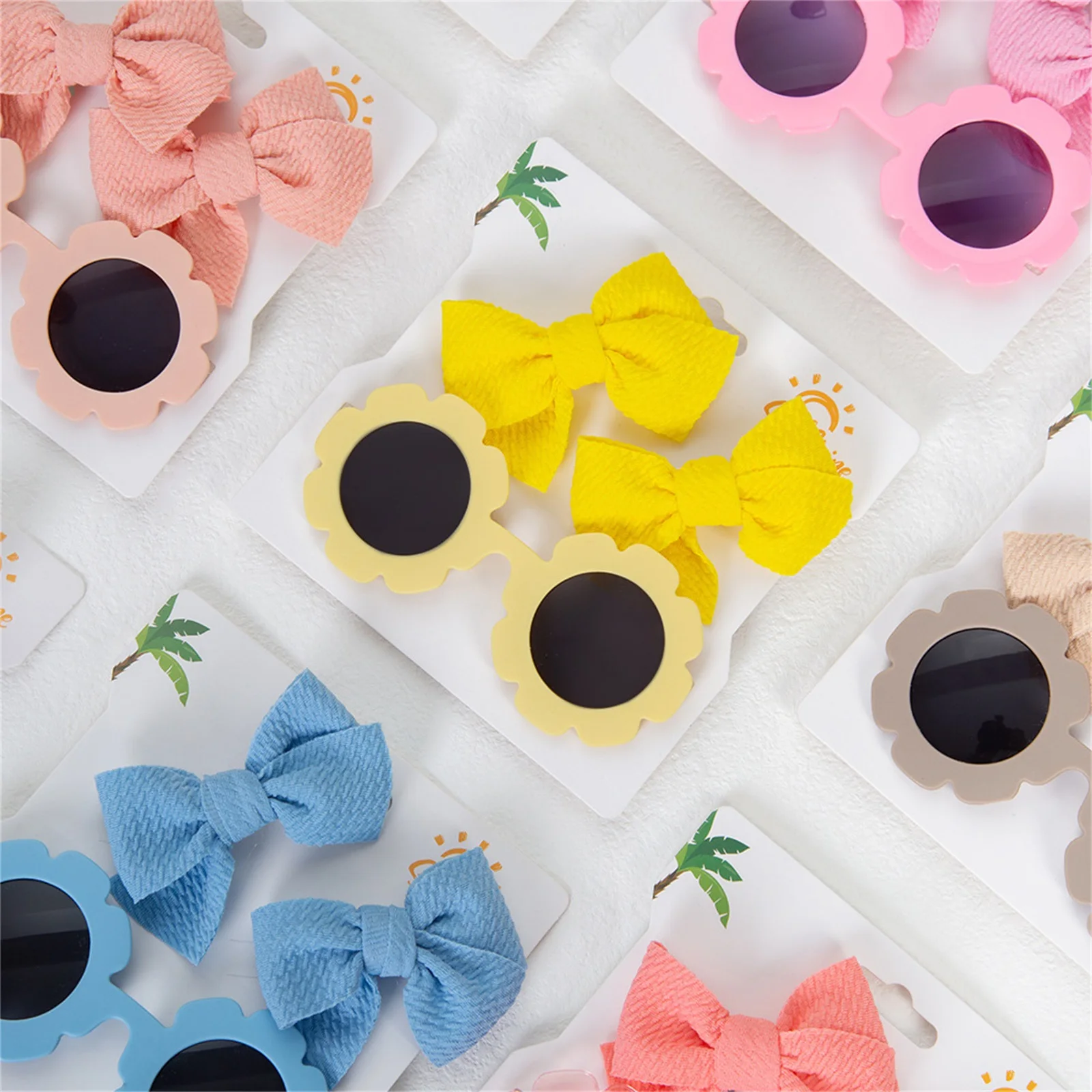 Kids Sunglasses and Hair Clips Lightweight Sunflower Sun Protection Glasses for Toddler Girl Outdoor Beach Holiday