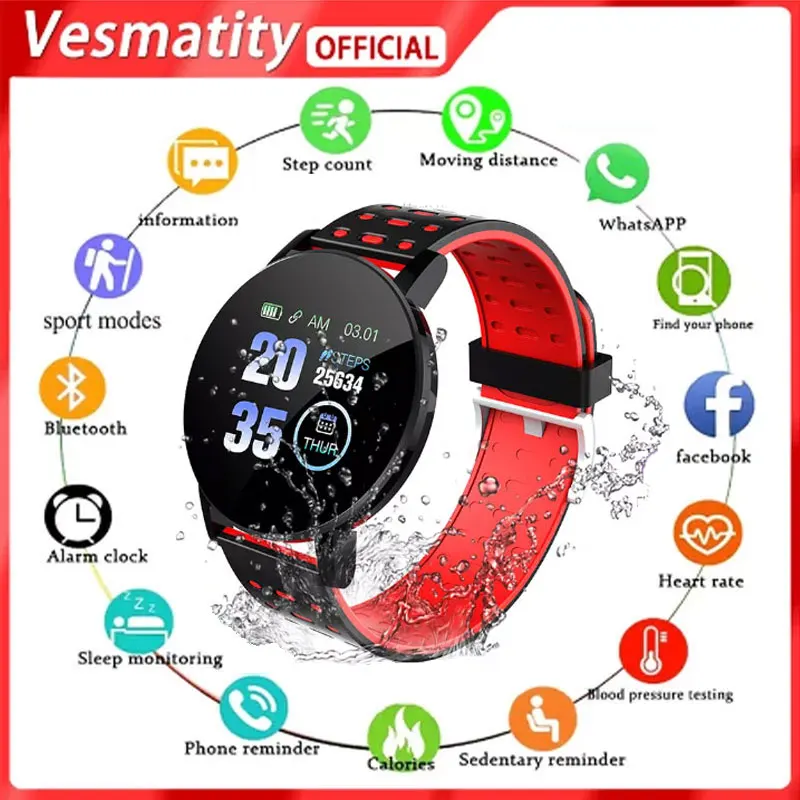 

Vesmatity Smart Watch Blood Pressure Sport Tracker Waterproof Bluetooth Smart Bracelet Heart Rate Monitoring For Android Ios