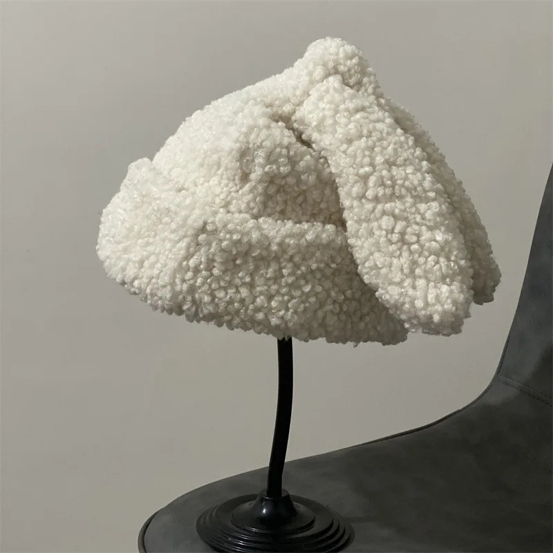 

Cute Bunny Hat Draping Rabbit Ears Cashmere Hat Women Autumn and Winter Knitted Wool Hat Winter Thicken Warm Cap Outdoor Trendy