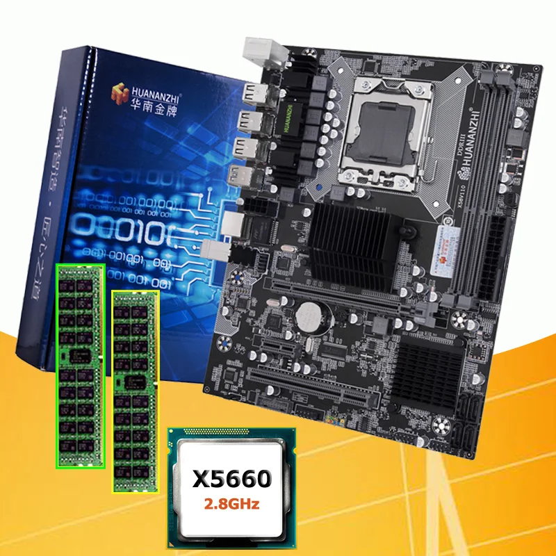 HUANANZHI X58 M-ATX Otherboard с процессором Intel Xeon X5660 2 8 ГГц память большого бренда 2*8 Гб 16 REG ECC
