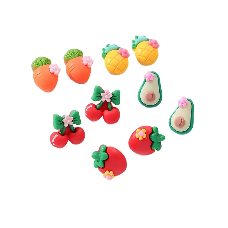 

5PRS/SET Lovely Resin Christmas Stud Earrings For Women Girls Cute Cartoon Fruits Cherry Earring Kids Xmas Gift