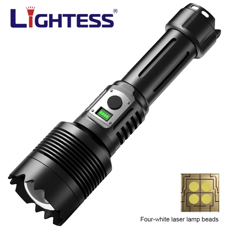 Four-Core White Laser Zoom Flashlight High Power LED Rechargeable Outdoor Long Shot Tactical Flashlamp Fishing Camping Torch