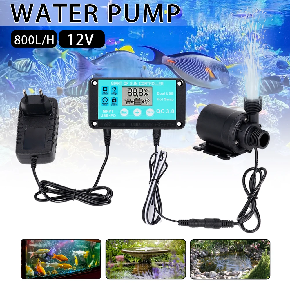 

800L/H Brushless Solar Power Water Pump Kit Time Control Ultra-quiet Watering System Aquarium Fish Pond Garden Fountain Decor