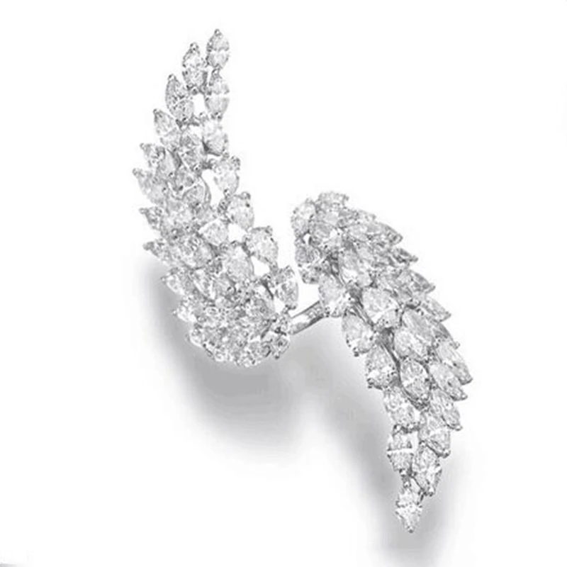 

Unique Design Double Big Wing Ring Cubic Zirconia Pave Setting Feather Shape Decorate Rock Open Ring Anel Feminino Women Jewelry