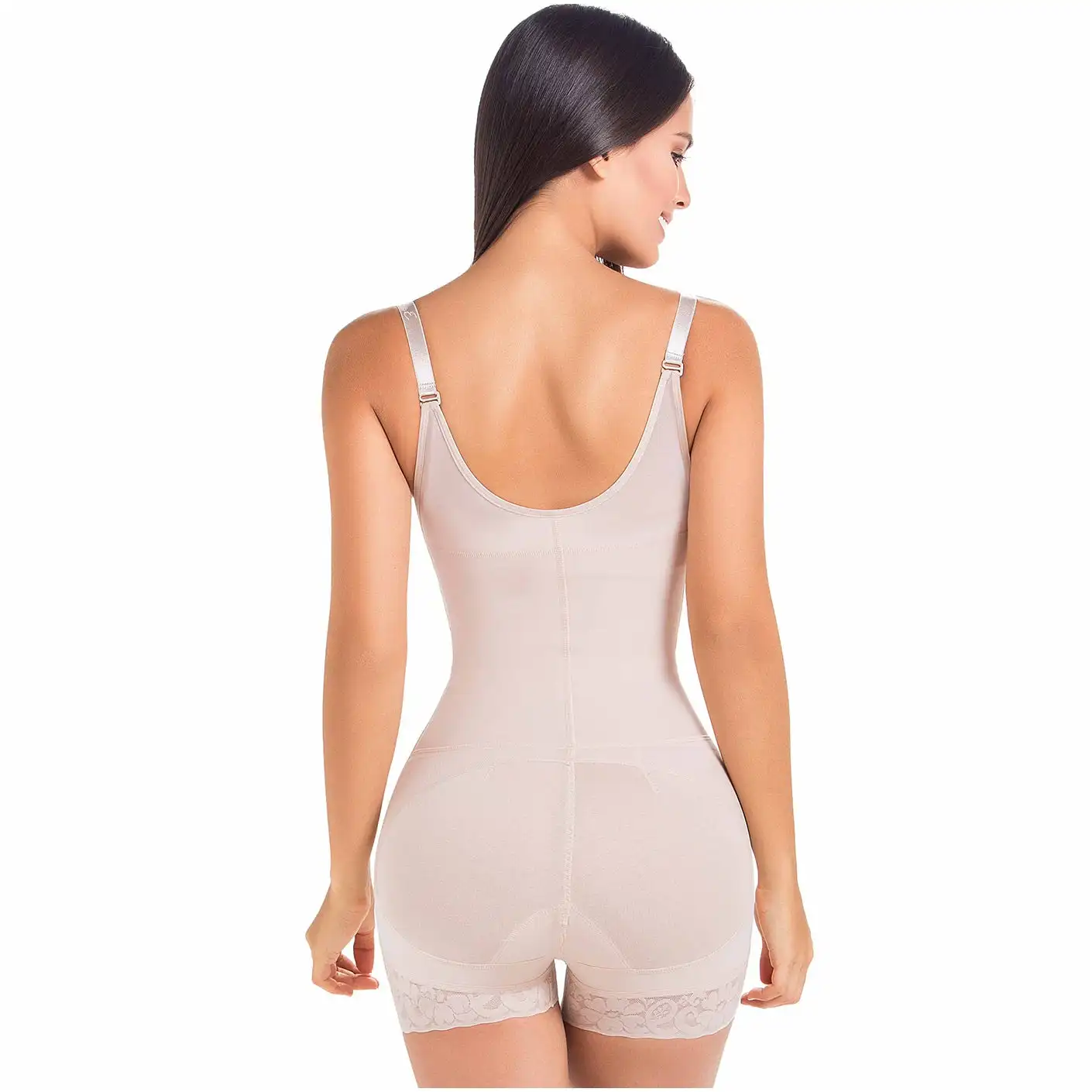 Open Chest Sleeveless Bodysuit Shoulder Strap Zipper Shapewear