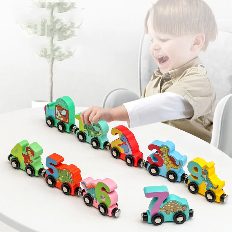 

Буквенно-цифровой деревянный магнитный поезд, игрушка для раннего обучения детей, маленький поезд для обучения, совместимый с железной дорогой