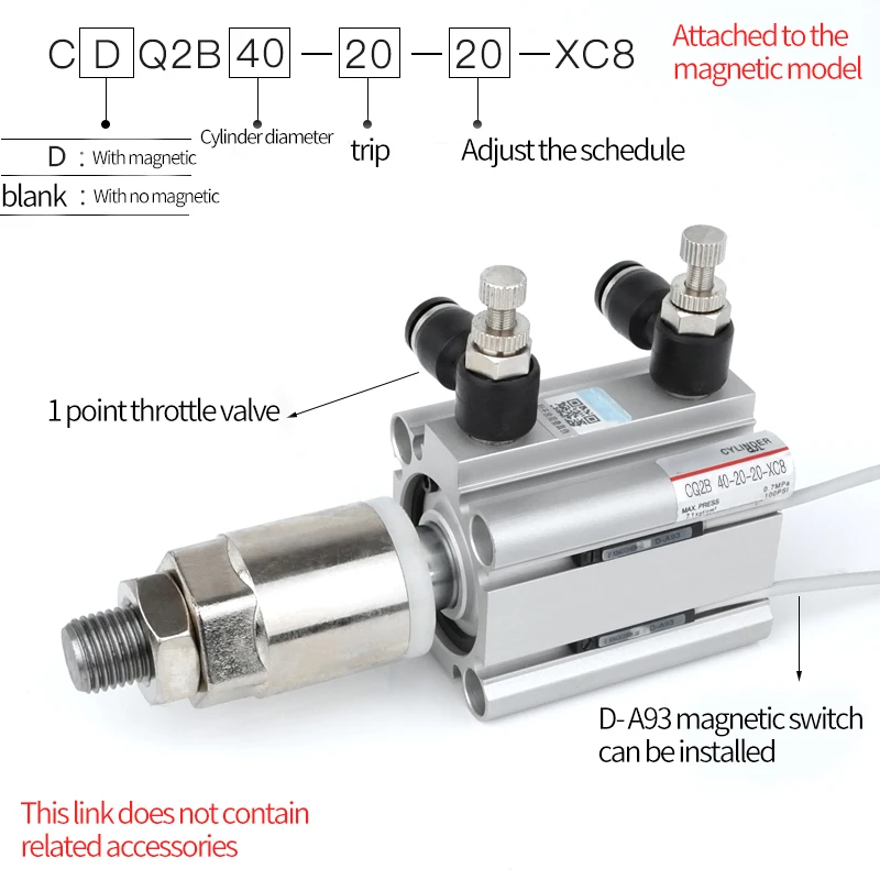 Пневматический тонкий цилиндр регулируемый CDQ2B32/20/25/16/40/50/63/80-30-75-10 XC8