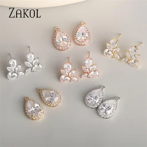 ZAKOL DIY Jewelry Fashion Water Drop Cubic Zirconia Earrings Fittings for Women Crystal Bridal Weddi