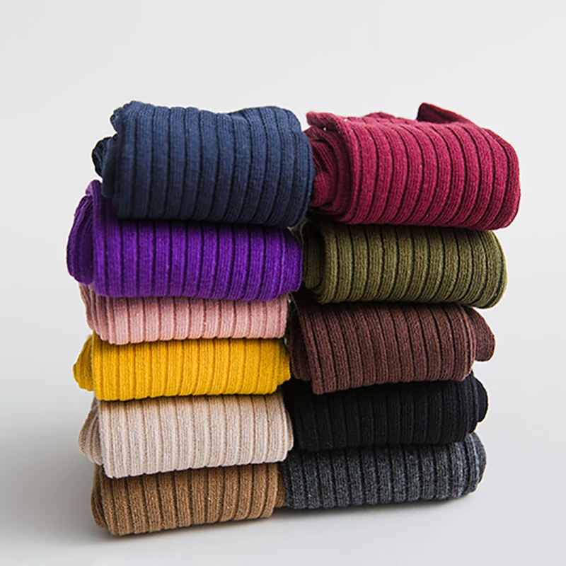 

6 Pairs Autumn Knitting Solid Elegant Retro Long Women's Socks Breathable Casual men sox Cotton Loose Middle Tube Girls Stocking