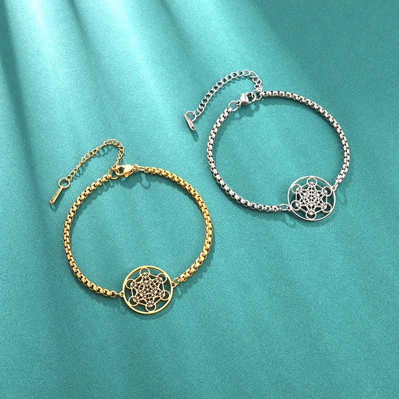 

Fashion Simple Stainless Steel Four-Leaf Clover Six-Star Circle Bracelet Men and Women Casual Punk Style Daily Wear Jewelry