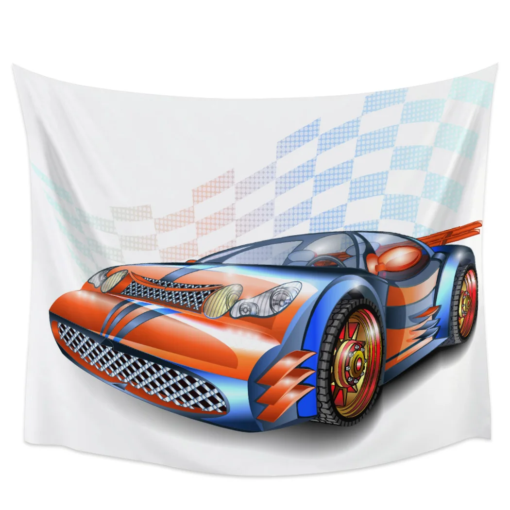 

Cartoon Car Orange Racing Blackout Curtains Table Runner Bathroom Set Blanket Tapestry