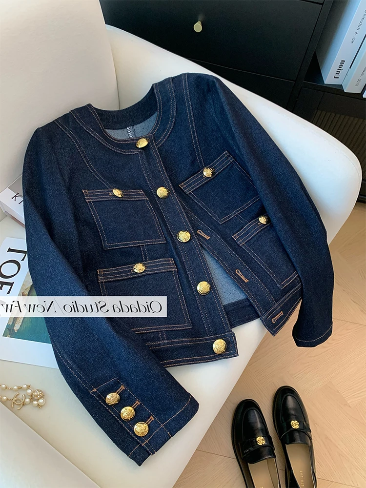 Женская джинсовая куртка в стиле Харадзюку синяя свободная с длинным рукавом