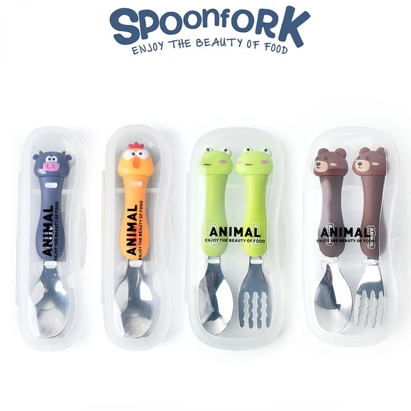 Tableware Cartoon Kids Spoon and Fork Set Dessert Spoon for Children Fork Baby Gadgets Feedkid Children's Cutlery for Kids