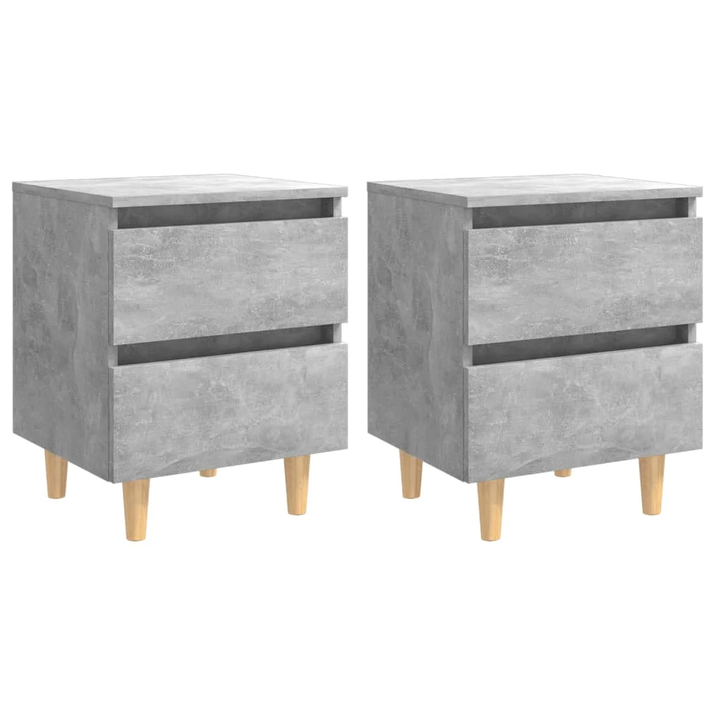 

2 pcs Bedside Cabinet with Pinewood Legs, Chipboard Nightstands, Side Table, Bedrooms Furniture Concrete Grey 40x35x50 cm