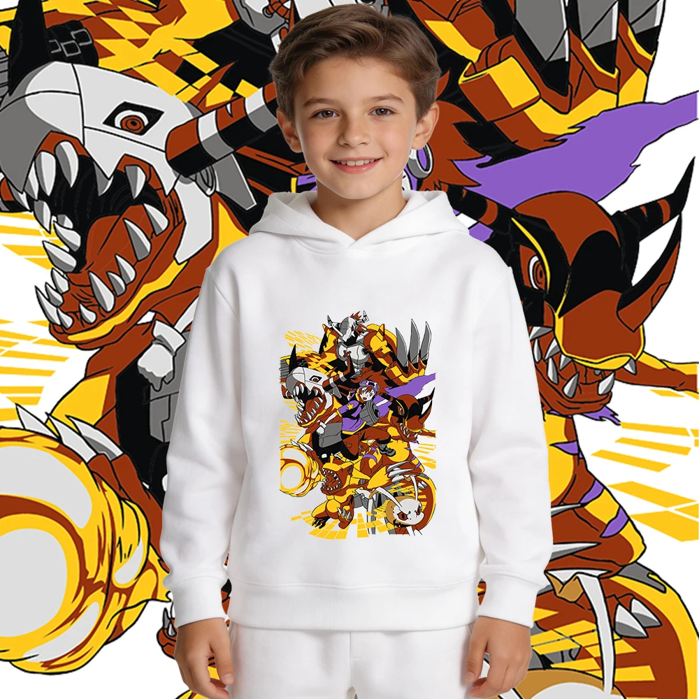 Фото Толстовка с капюшоном и принтом Digimon Koromon Evolution в стиле аниме для мальчиков и девочек, теплый пуловер на флисовой подкладке, осенне-зимняя детская повседневная одежда №5