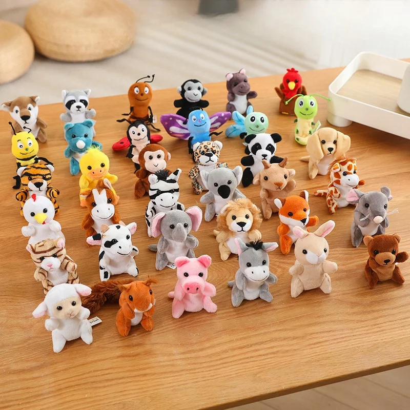 9cm Animal Series Finger Plush Doll Sheep Lion Tiger Bear Dog Girl Boy Soothing Companion Toy Kids Birthday Xmas Gift