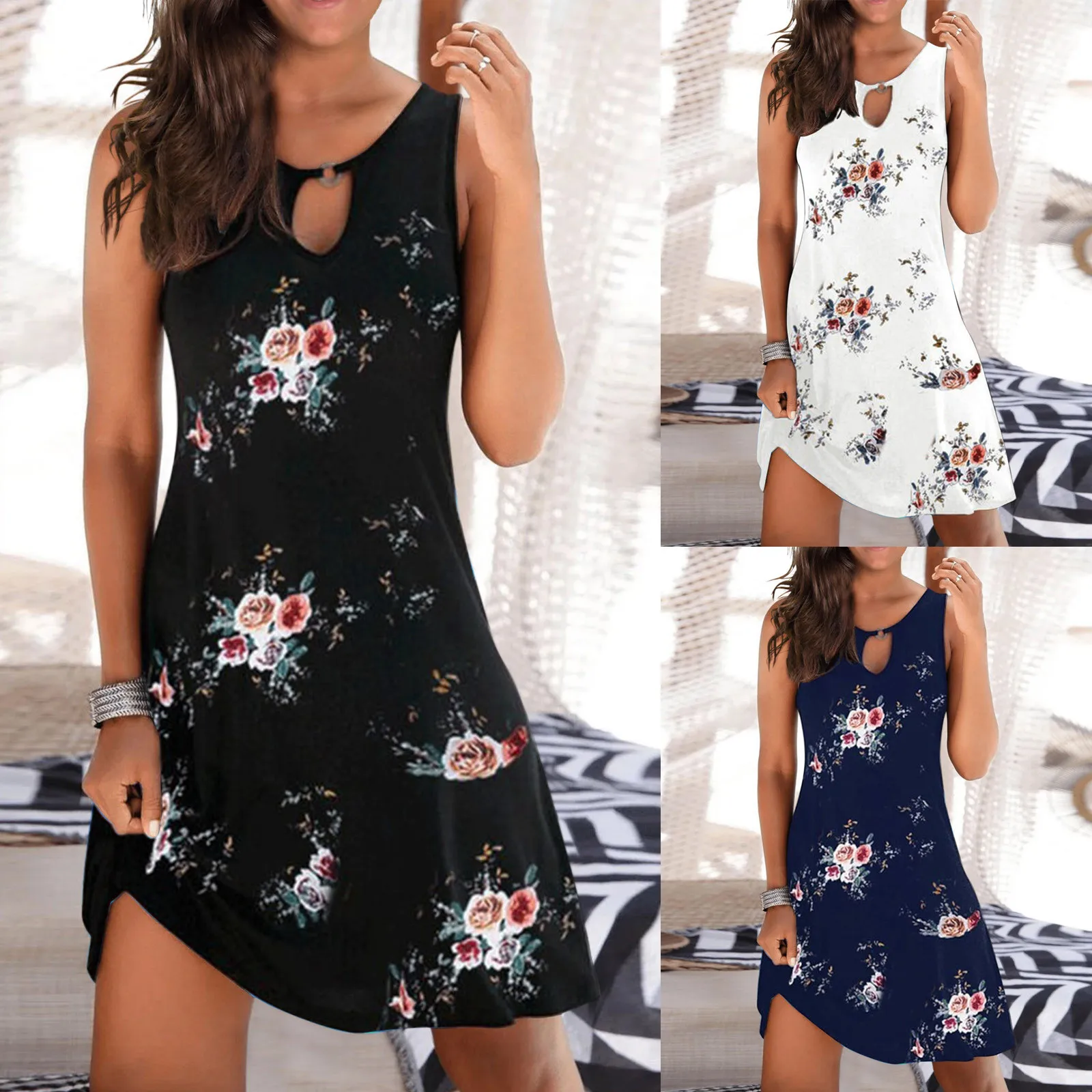 Богемное пляжное платье в стиле ретро для отпуска с цветочным принтом женщин 2022