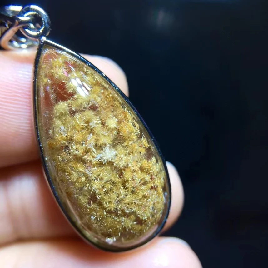 

Natural Gold Rutilated Quartz Sun Flower Pendant Yellow Rutilated Quartz Jewelry 27.5/13.2mm Women Brazil AAAAAAA