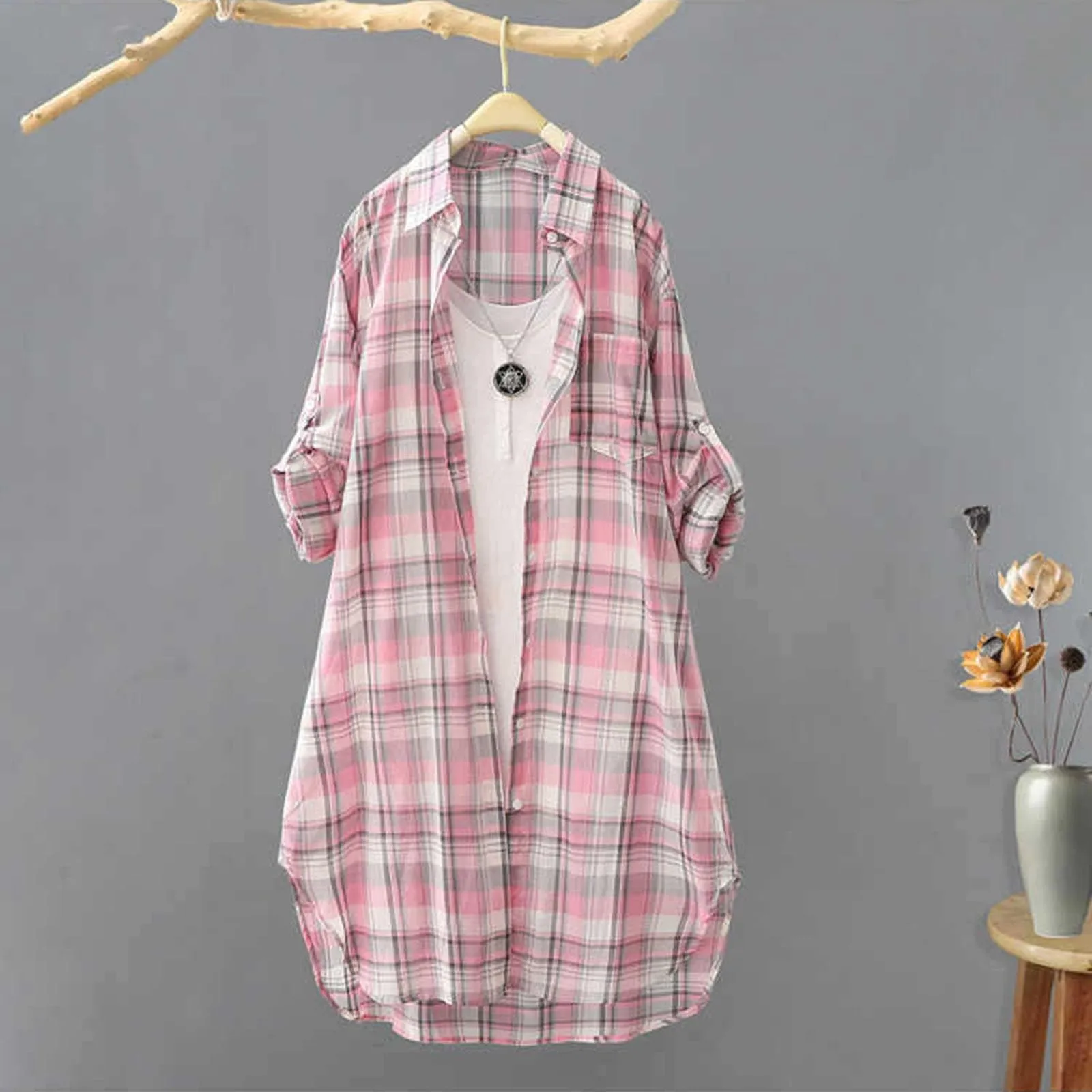 

Womens Plaid Blouse Button Down Turndown Collar Long Sleeve Loose Shirt Casual Comfy Daily Tops And Shirts For Women Blusas