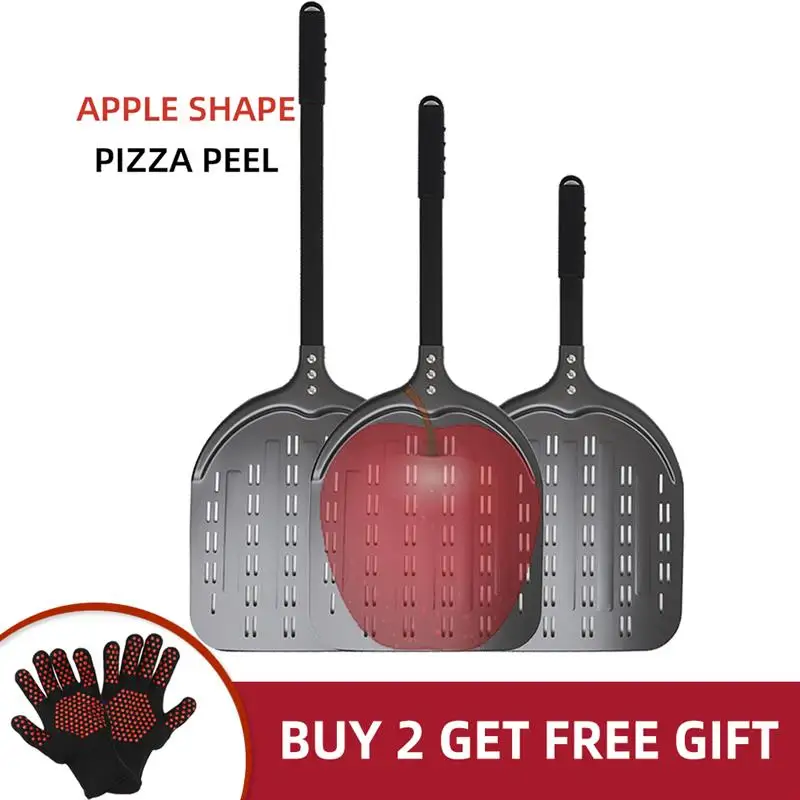 

12 Inch Pizza Peel Turning Paddle Short Handle Shovel Kitchen Utensils Aluminum Apple Shape Pizza Turner Nonstick Baking Tools