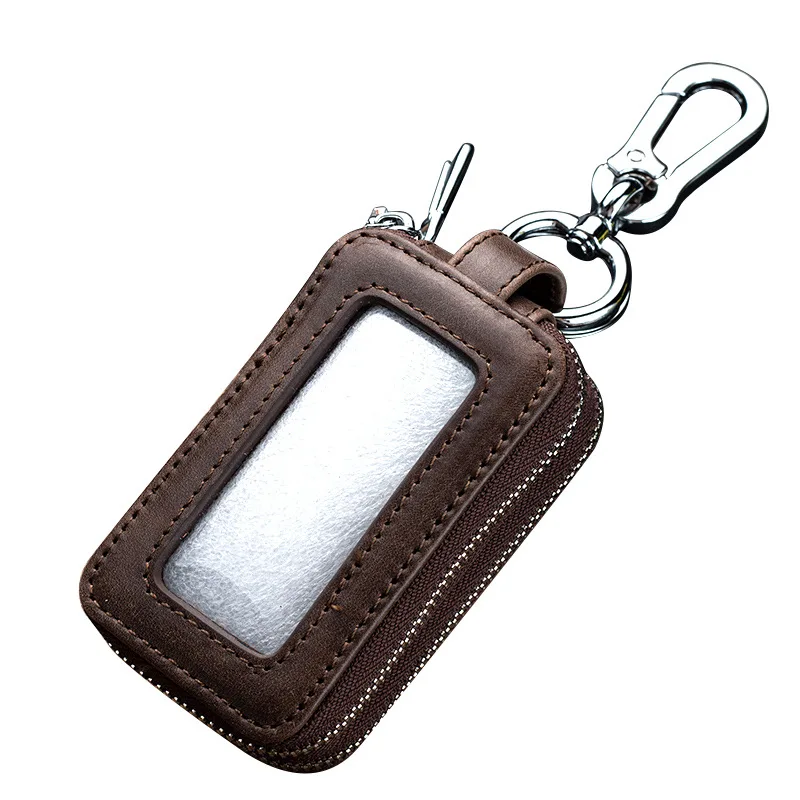 Leather Key Case Organizer Pouch for Women Men Universal Car Key Holder Keychain Double Layer Coin Purse Wallet with Zipper Bag
