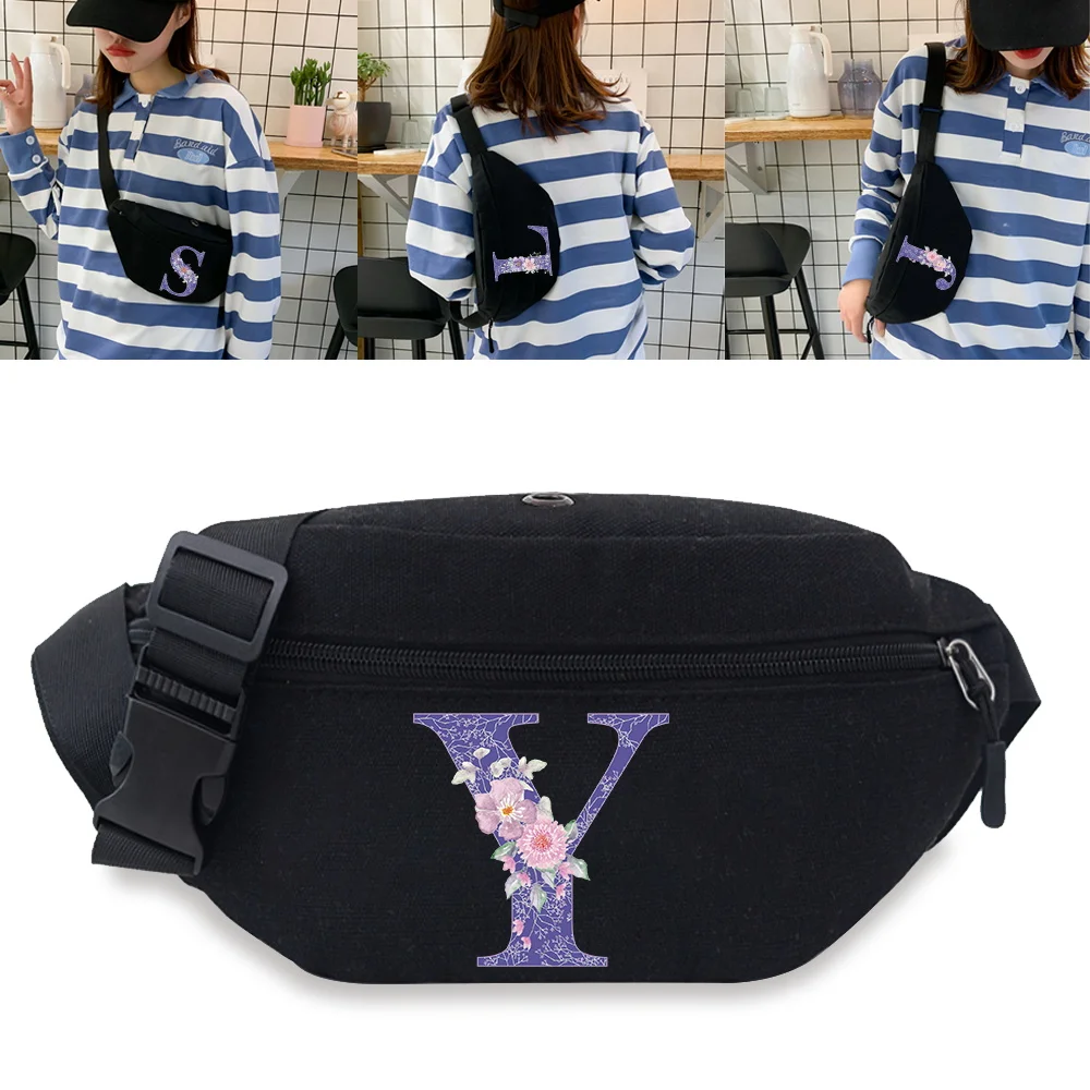 

Outdoor Waist Packs Casual Men Shoulder Bags Running Belt Pouch Fanny Pack Mobile Phone Bag Purpleflower Letter Canvas Chest Bag