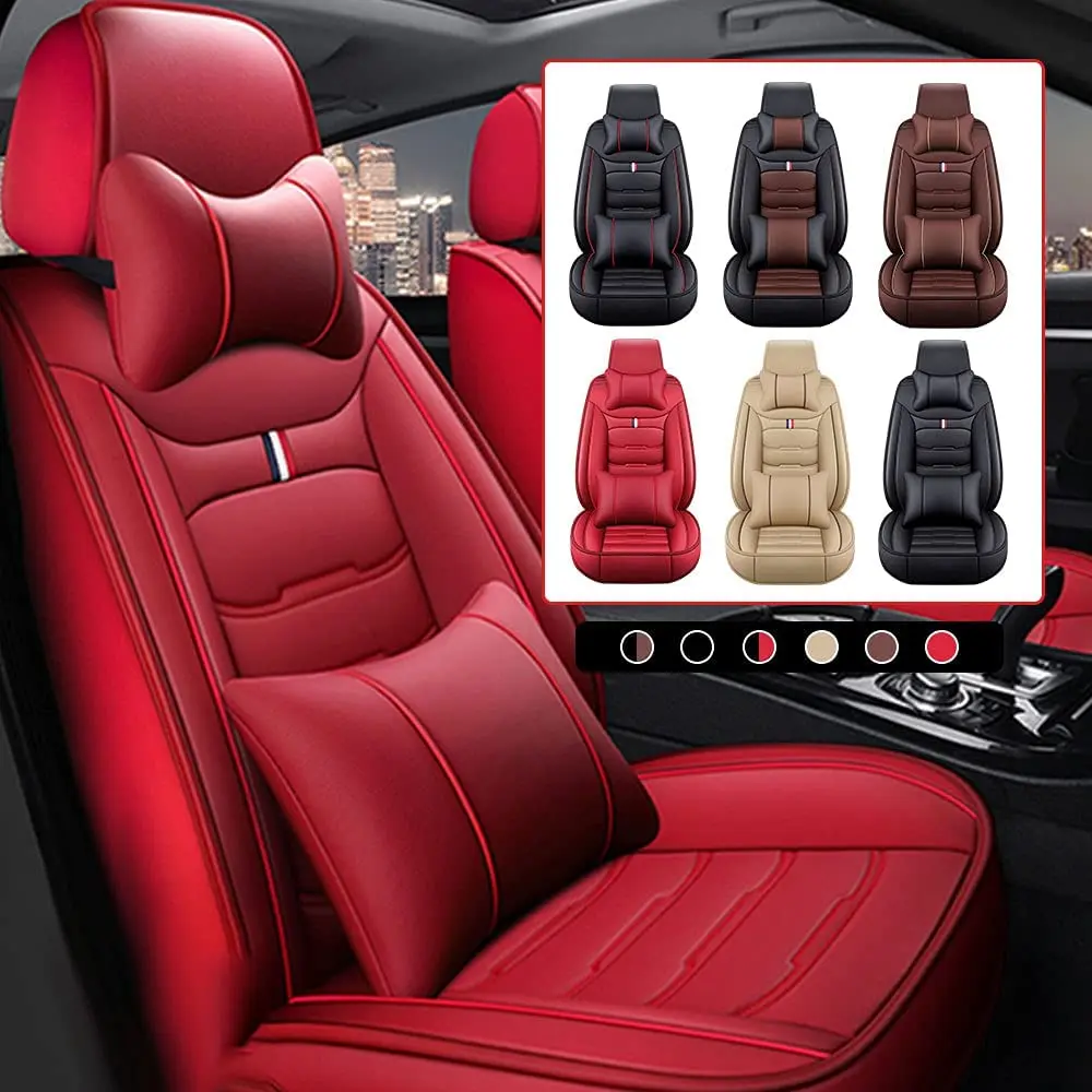 

7pcs Universal Car Seat Covers with Headrest Backrest Cushions Winter Warm PU Leather Protector Fit for 98% Five Seats Vehicles