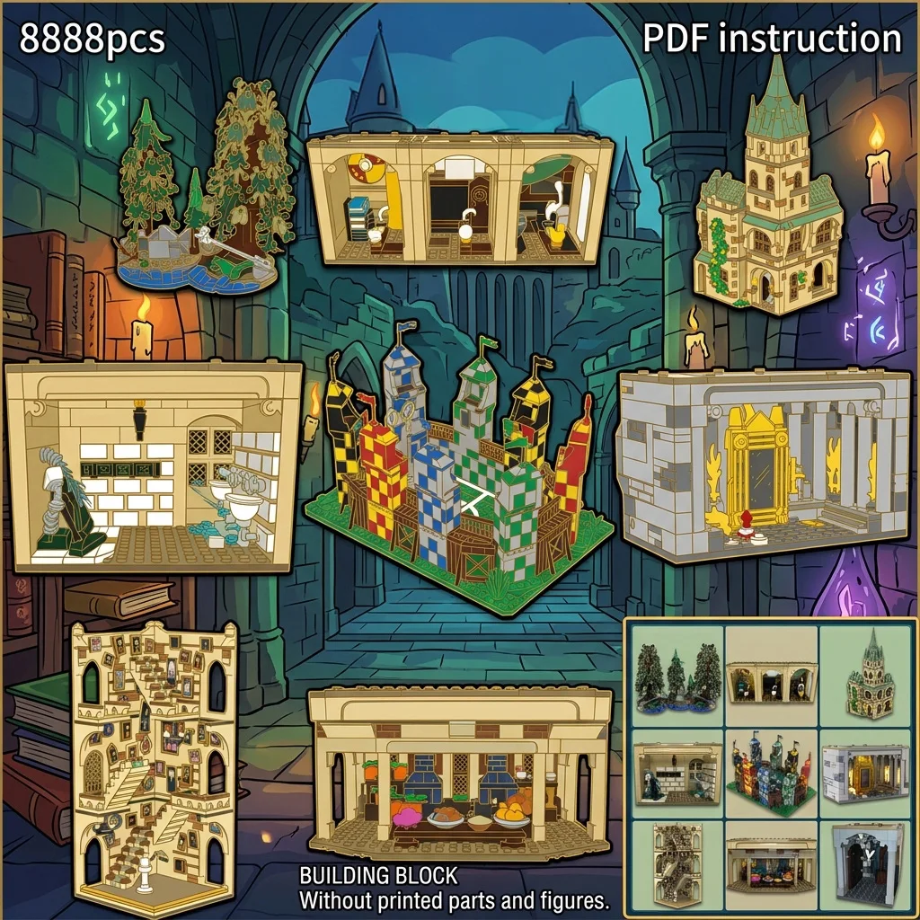Фото Конструктор MOC: Классический британский пансионат, расширение, готический замок, величественная лестница, стадион, диорама, декор для рабочего стола для взрослых №1