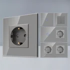 Bingoelec, серый выключатель света и настенная розетка с кристаллической стеклянной панелью для домашнего ремонта