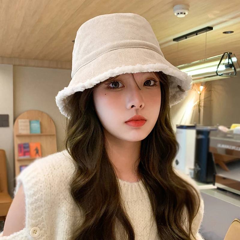 

Женская элегантная однотонная Панама с обеих сторон, пригодная для носки, осень/зима, кашемировая Уличная Повседневная теплая универсальна...