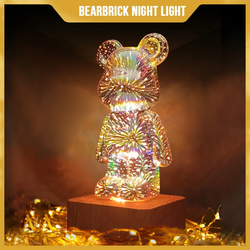 

3d-фейерверк, медведь, ночник, проекция, красочная USB атмосфера, затемнение, декор для комнаты, 3D стеклянный фейерверк для спальни, гостиной