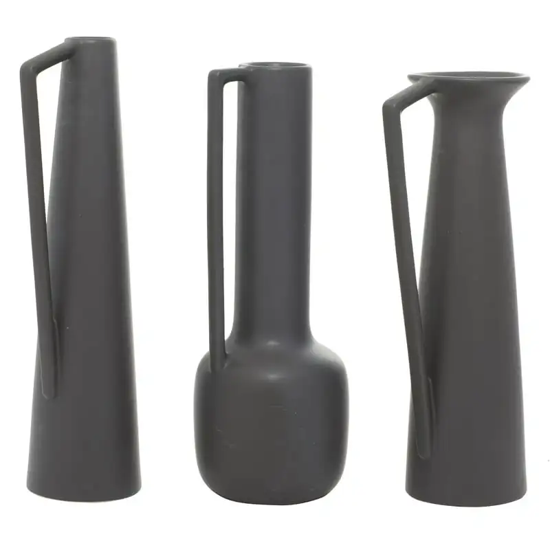 

16", 16"H Gray Ceramic Vase with Handles, Set of 3