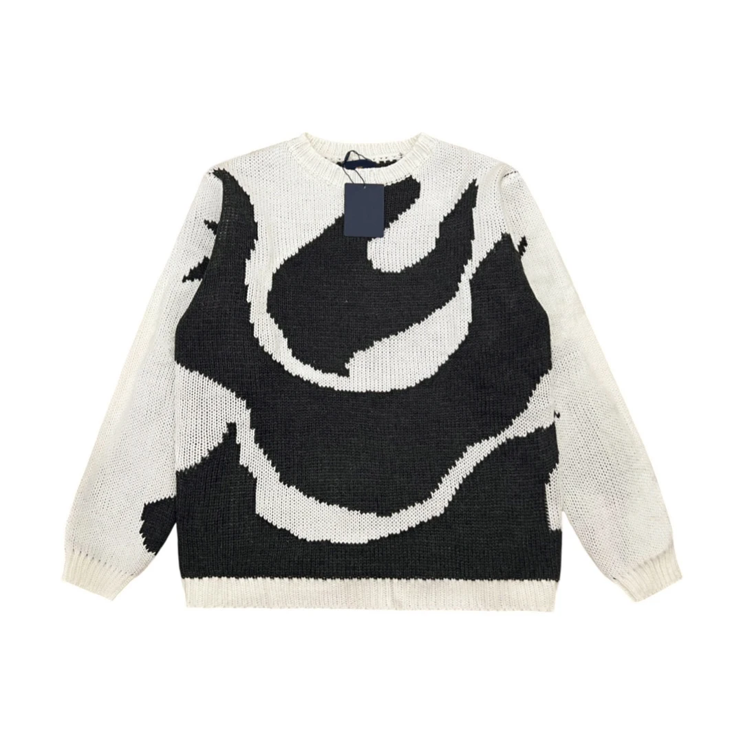 

Fall/Winter New Black Flame Paneled Casual Sweater Crewneck Unisex Sleek Loose Knit Sweater