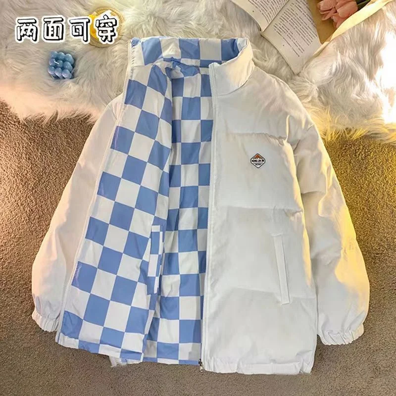 

Winter Women Plaid Padded Jacket Double-sided Checkerboard Loose Oversize Cotton-padded 2022 Winter Harajuku Thickened Warm Coat