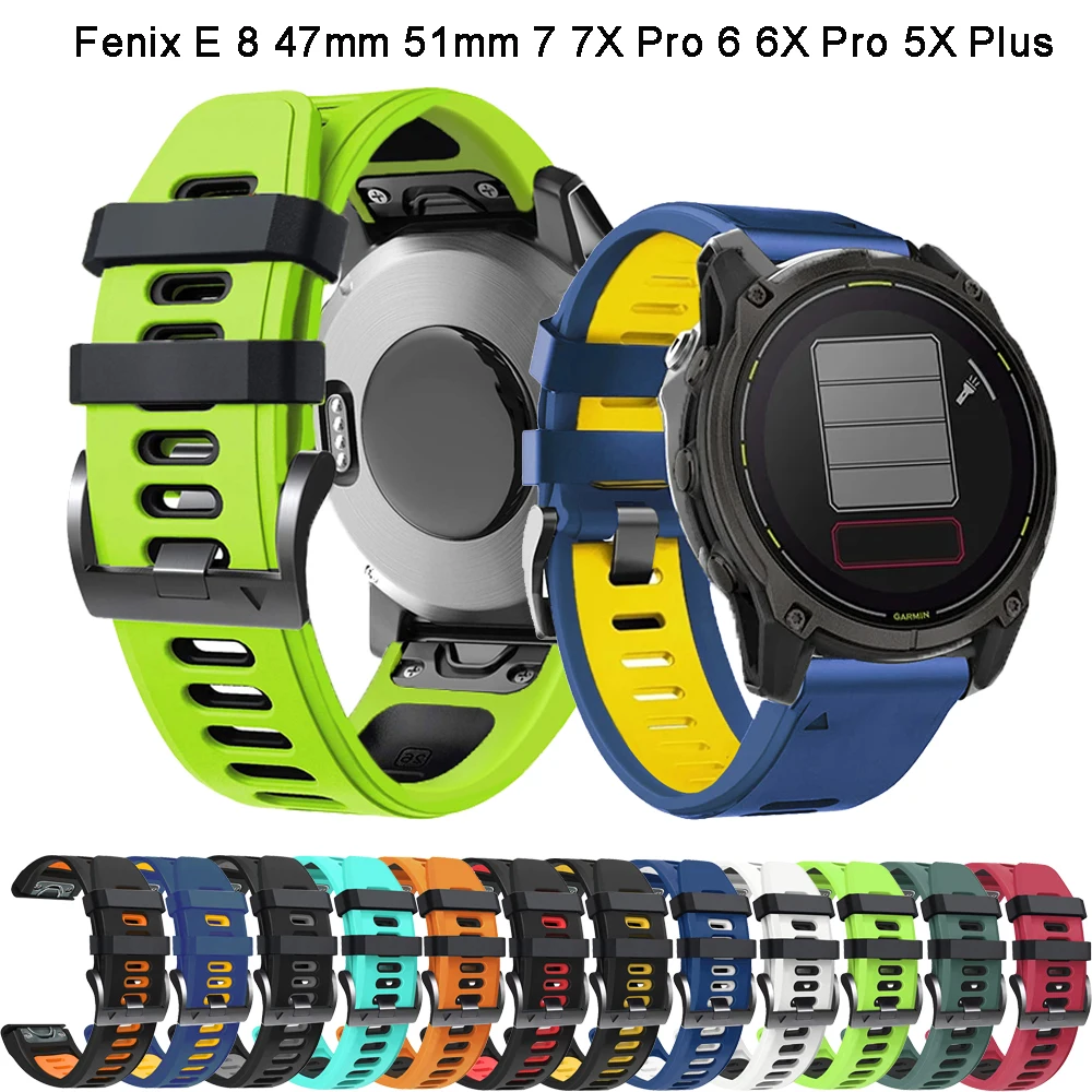 Ремешок для часов Fenix8 E Garmin Enduro 3/Fenix 8 47 мм 51 7 7X 6 6X 5 5X/Epix Pro QuickFit 22 26 силиконовый